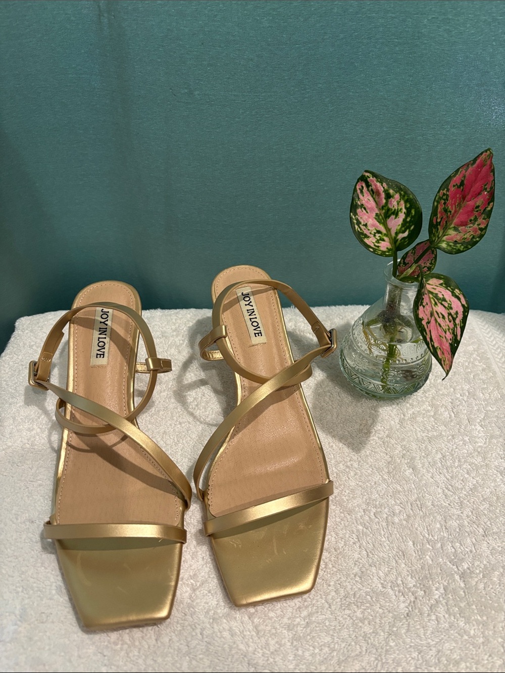 Joy n' Love Gold Strappy Square-Toe Sandals